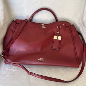 Coach Red Gramercy Leather Satchel Crossbody Purse Handbag Turnlock Detail